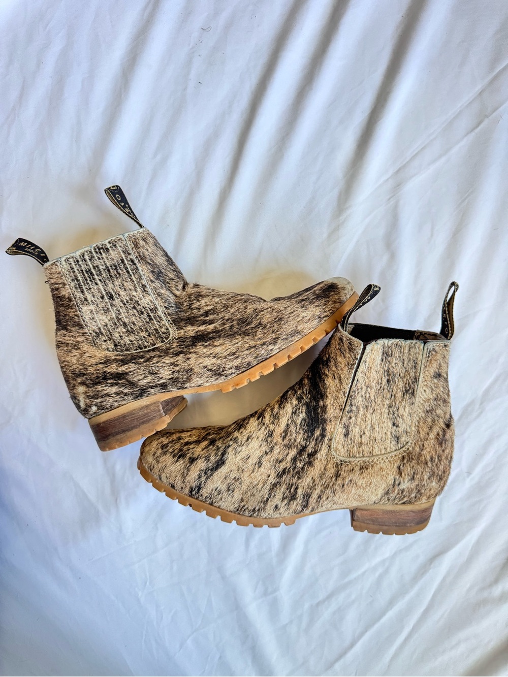 Mileto Beige Suede Cow Hair Ankle Boots with Taupe Interior